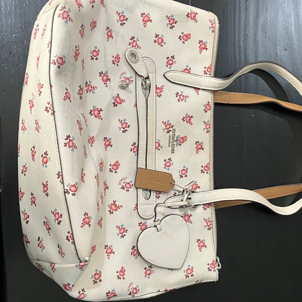 Coach Cream and Pink Floral Tote Bag